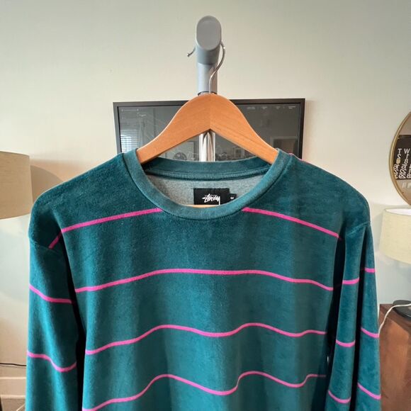 Stussy - Striped Velour LS Tee (#1140071) - Teal, Pink - Picture 3 of 6